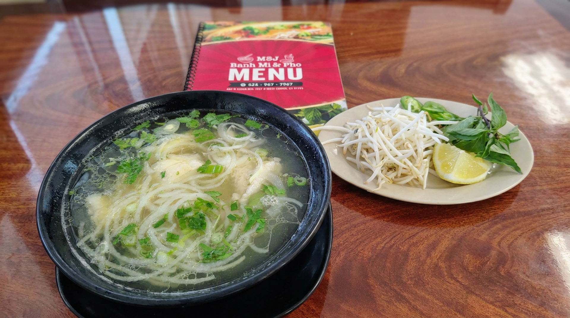 Pho with fresh herbs